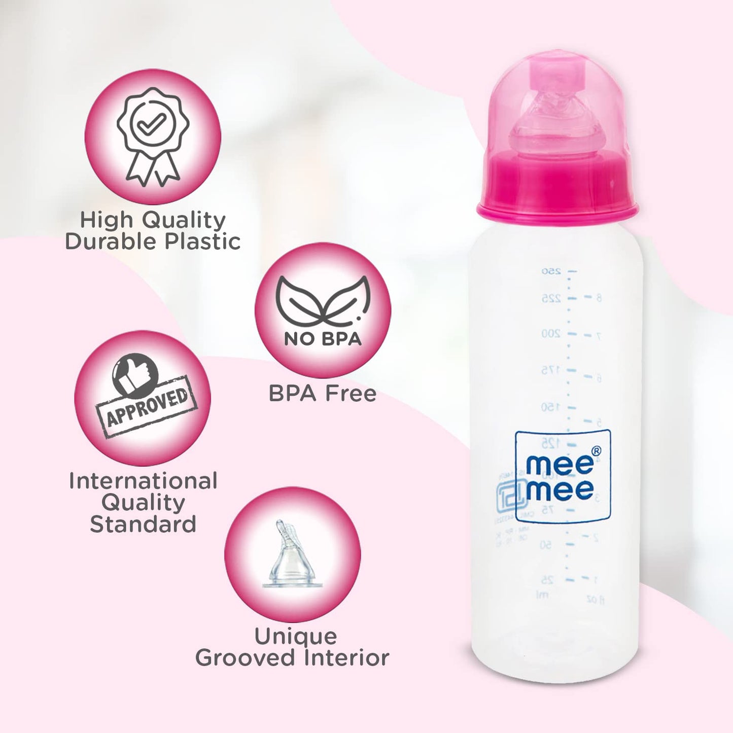 Mee Mee Milk-Safe bottle is BPA free with high quality durable material