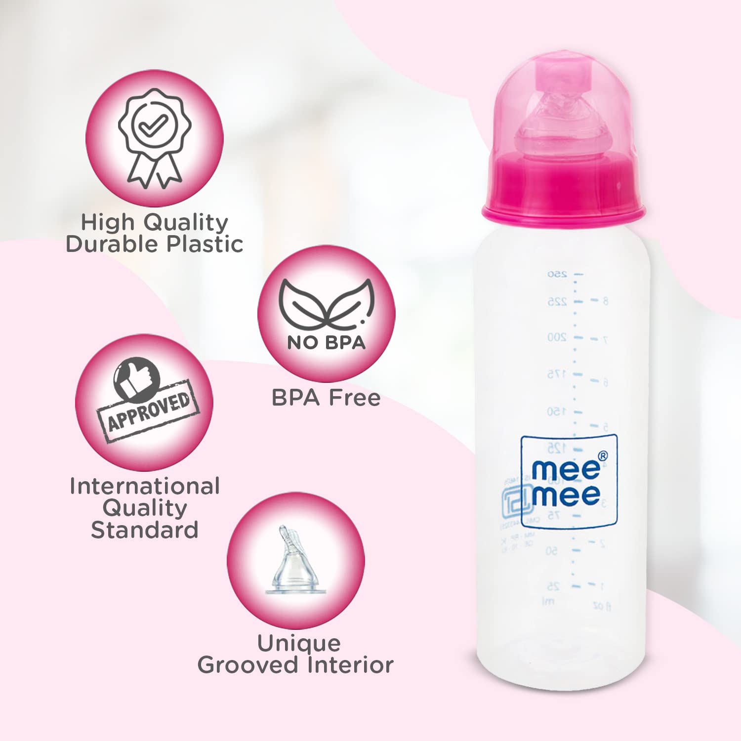 Mee Mee Milk-Safe bottle is BPA free with high quality durable material