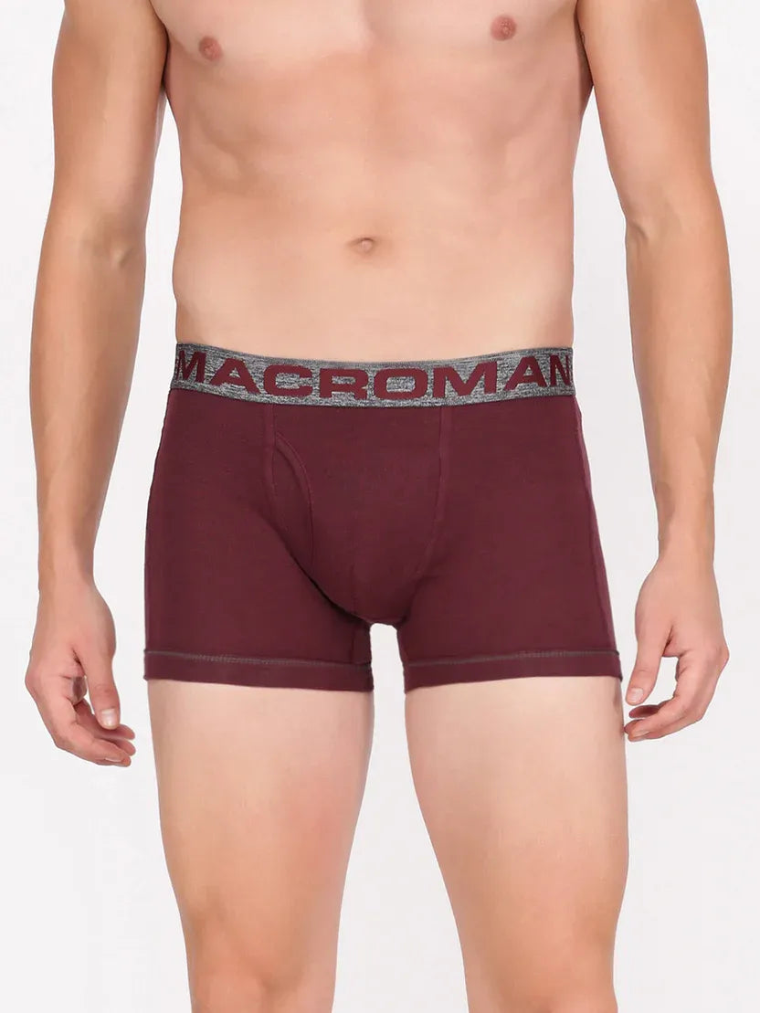 Rupa Macroman men's maroon cotton trunk with logo waistband, front view