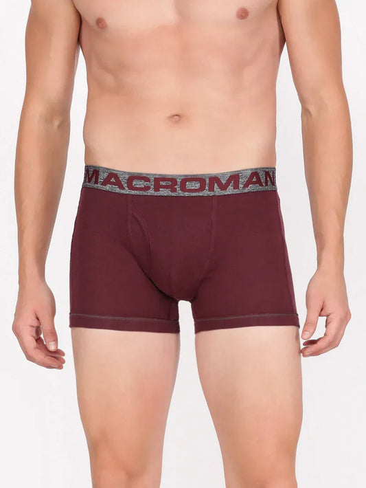 Rupa Macroman men's maroon cotton trunk with logo waistband, front view