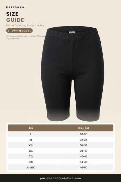 Maitry cycling shorts size chart