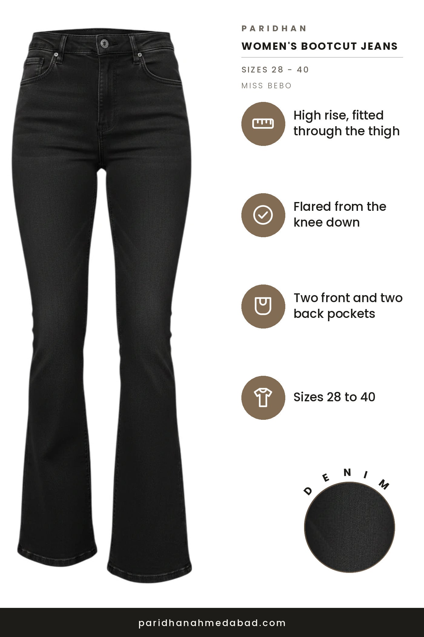 Miss Bebo bootcut jeans features