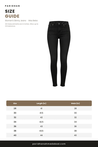 Miss Bebo skinny jeans size guide