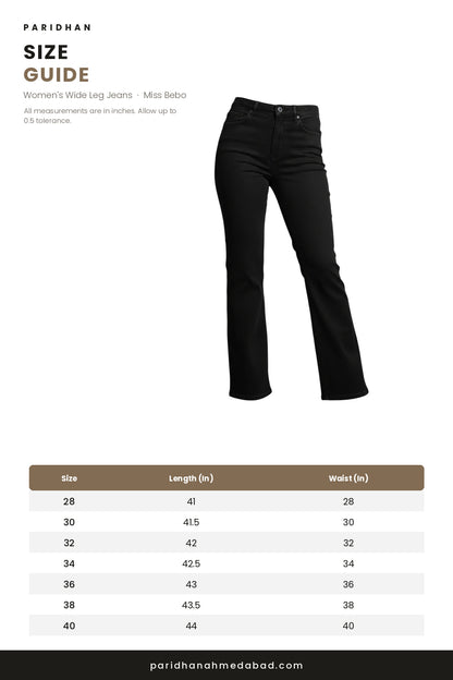 Miss Bebo wide leg jeans size guide
