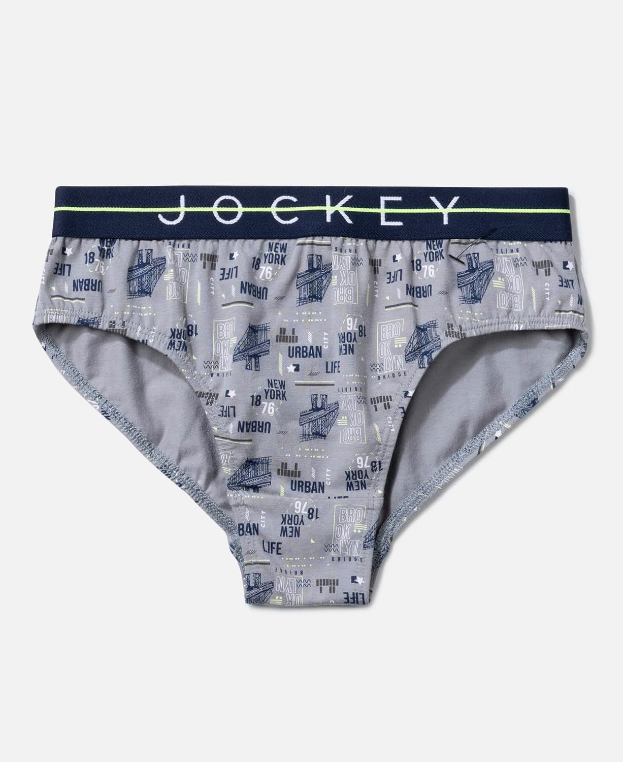 Jockey boys grey printed stretch brief shown from the front