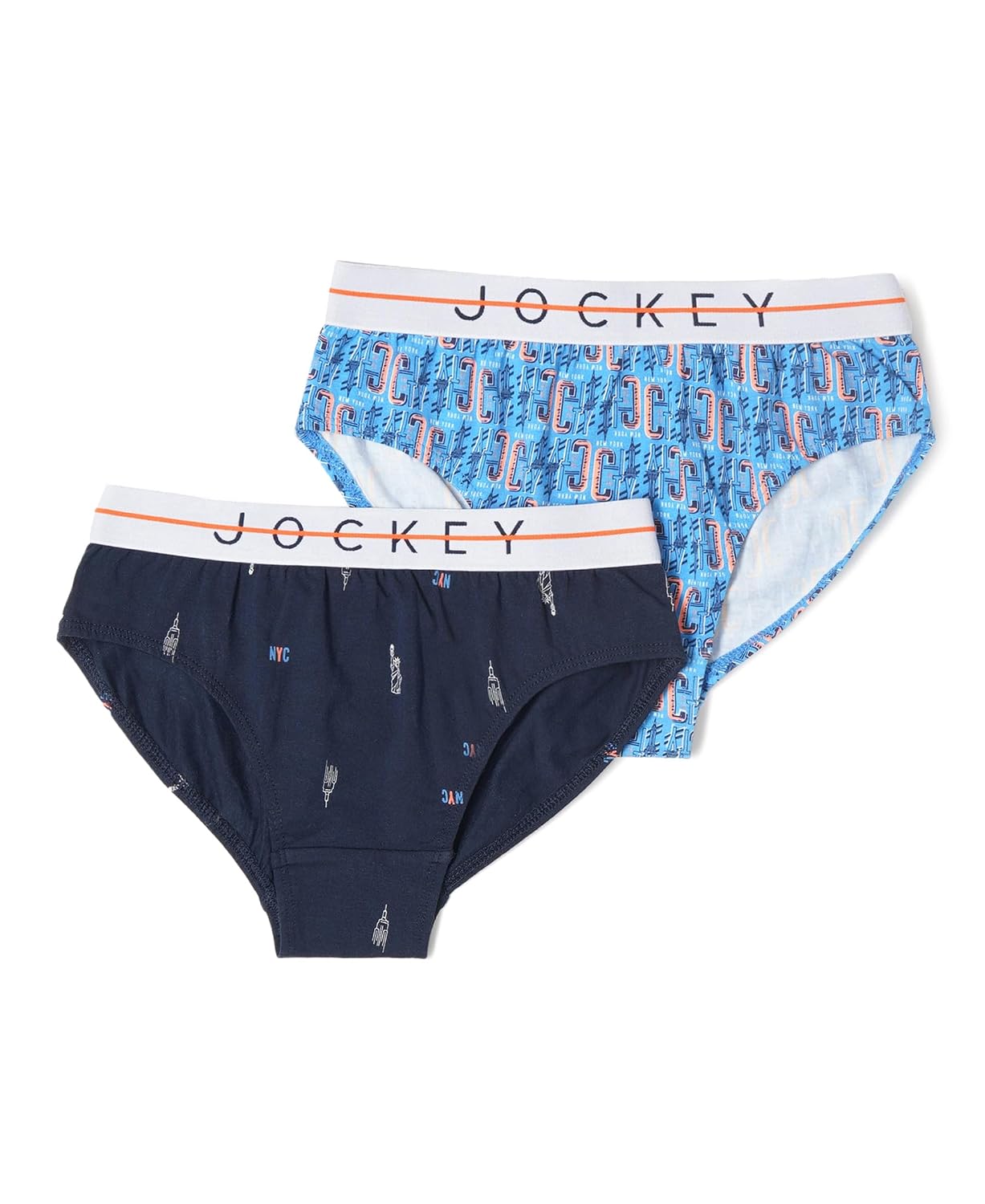 Jockey boys printed stretch briefs in light blue and navy, two-pack