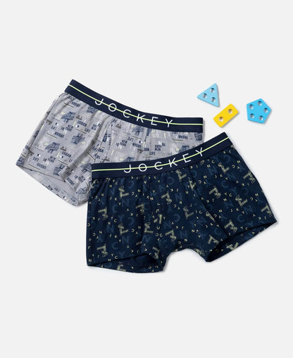 Jockey boys printed trunks in grey and navy shown with toy planes
