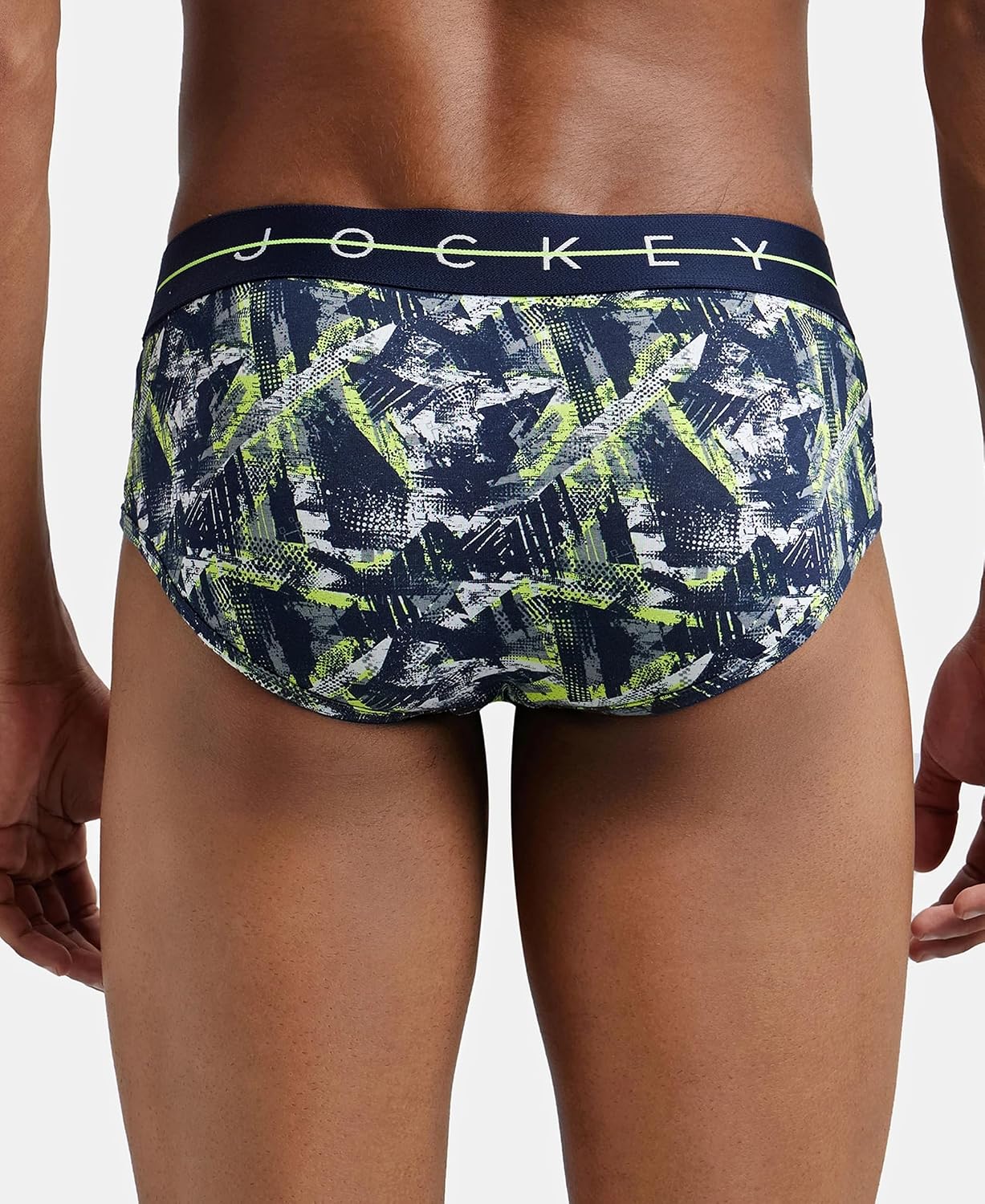Back view of a Jockey men's printed cotton elastane stretch brief