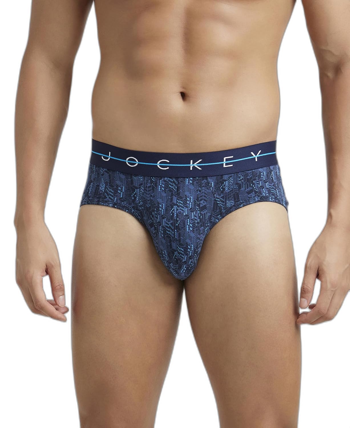 Jockey men's stretch brief in a light blue and beige print