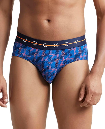 Jockey men's stretch brief in a bright blue printed design