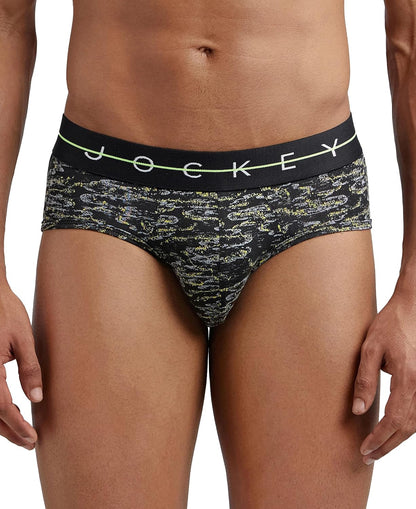 Jockey men's stretch brief in a dark grey and black printed design