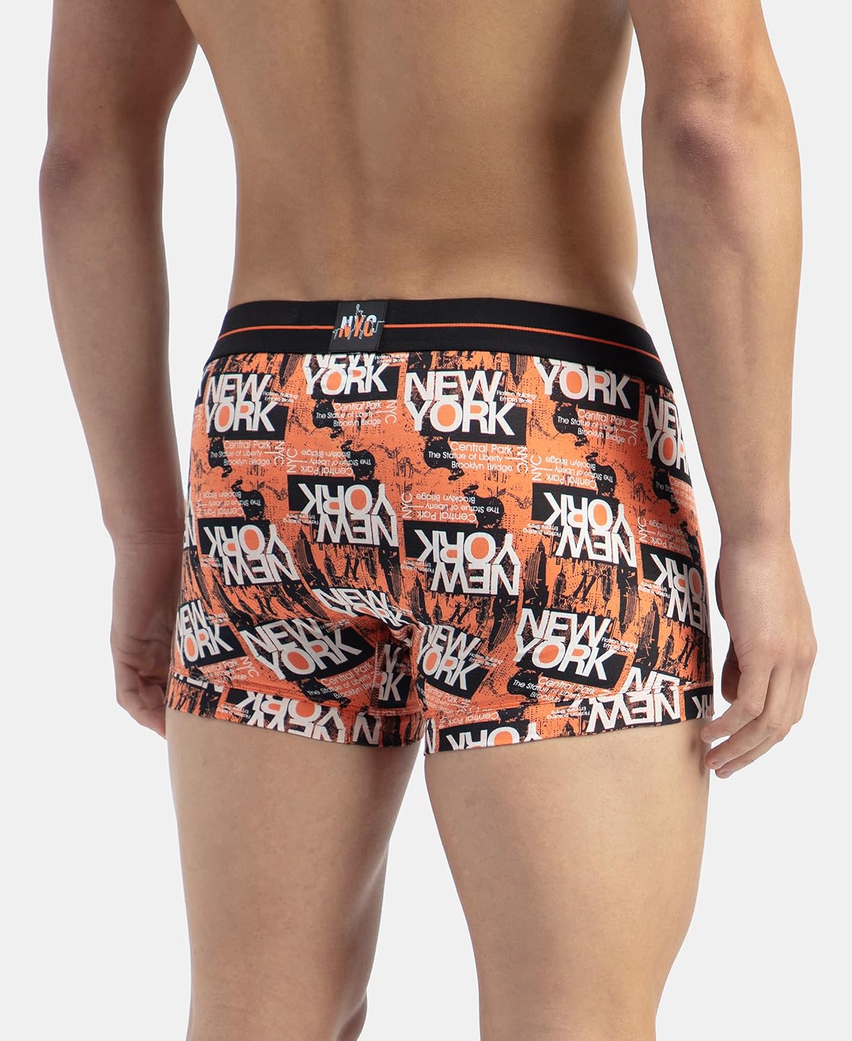 Back view of a Jockey men's printed cotton elastane stretch trunk
