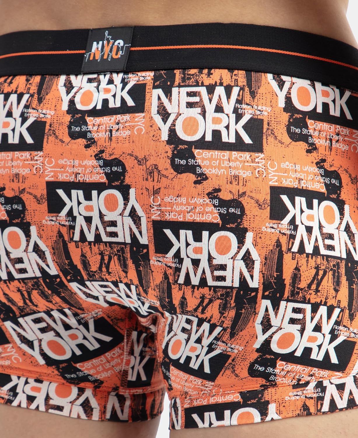 Detail of the New York graffiti print on a Jockey men's stretch trunk