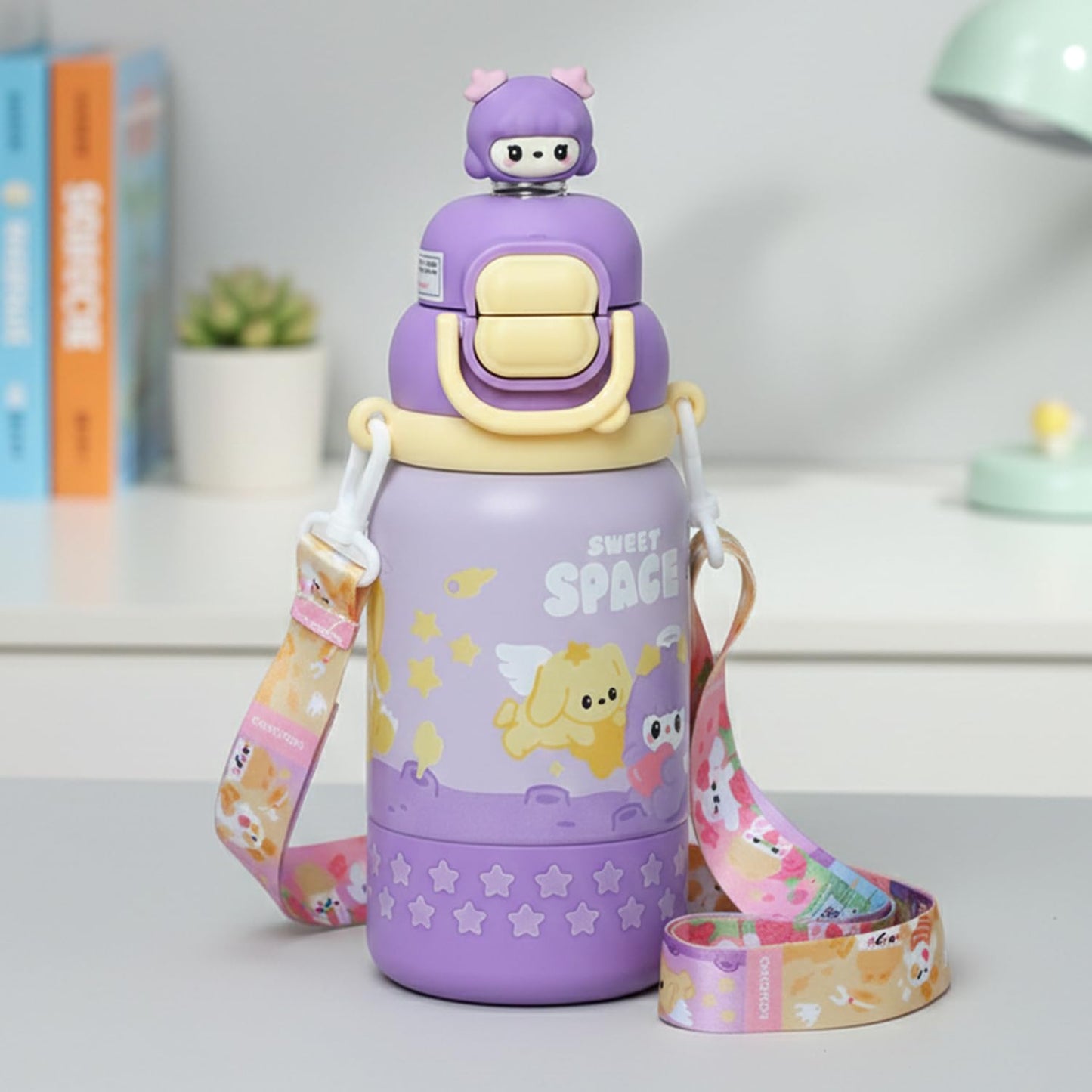 Mee Mee Oasis insulated toddler sipper cup 460 ml in purple with carry strap