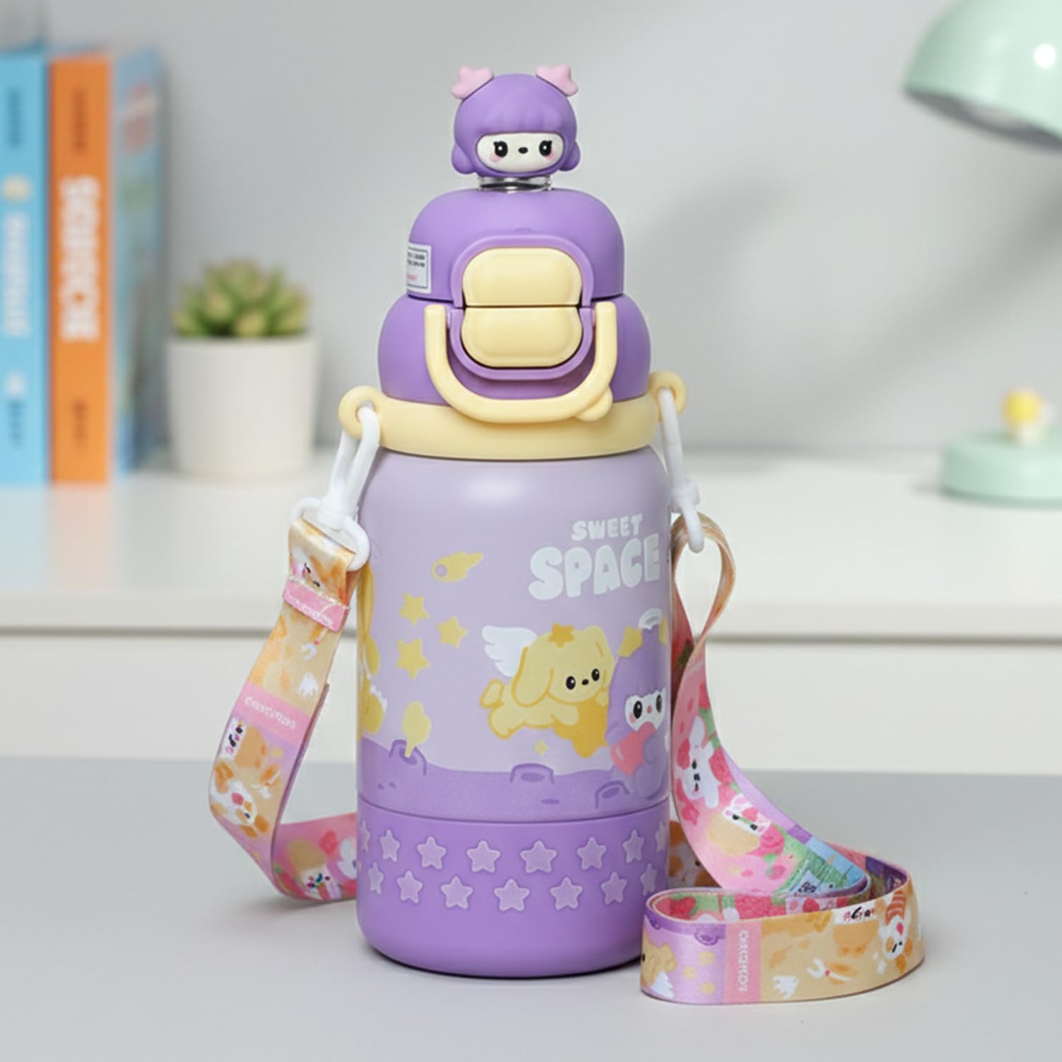 Mee Mee Oasis insulated toddler sipper cup 460 ml in purple with carry strap