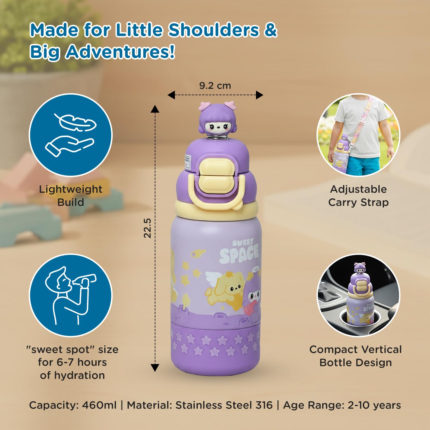 Mee Mee Oasis sipper keeps drinks hot or cold with double wall vacuum insulation