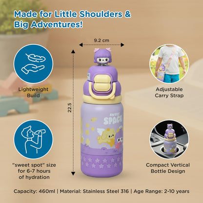 Mee Mee Oasis sipper keeps drinks hot or cold with double wall vacuum insulation