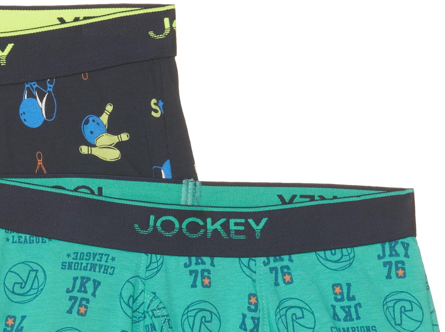 Jockey boys turquoise printed elastane trunk with logo waistband