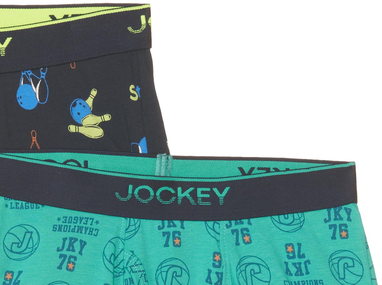 Jockey boys turquoise printed elastane trunk with logo waistband
