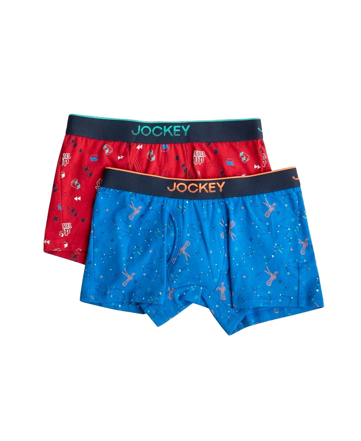 Jockey boys elastane trunks in red and blue, two-pack