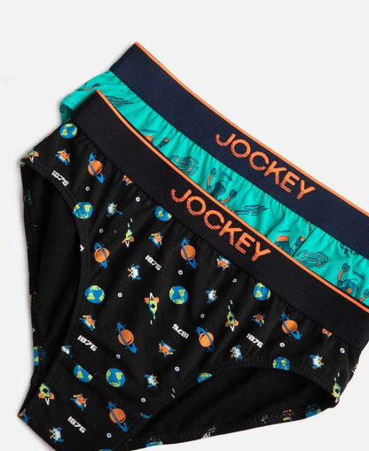Close-up of the print and logo waistband on a Jockey boys cotton brief
