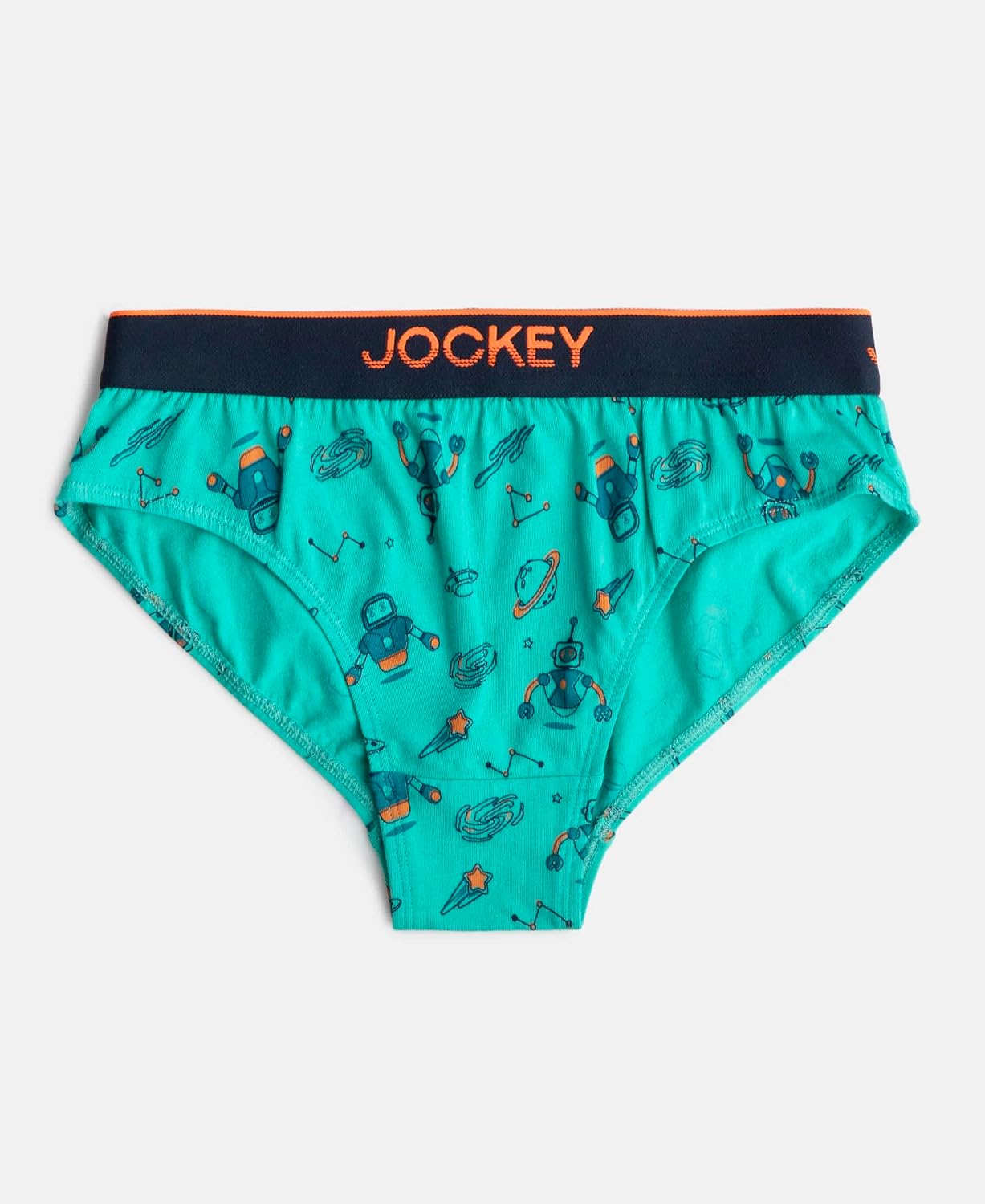 Jockey boys turquoise printed cotton brief, front view