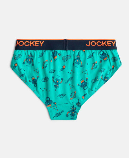 Back of a Jockey boys turquoise printed cotton brief