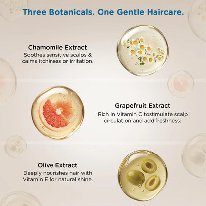 Mee Mee shampoo with three botanicals: chamomile, grapefruit and olive extract
