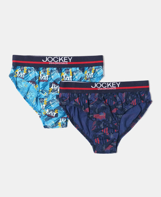 Jockey boys cotton printed briefs in light blue and navy, two-pack