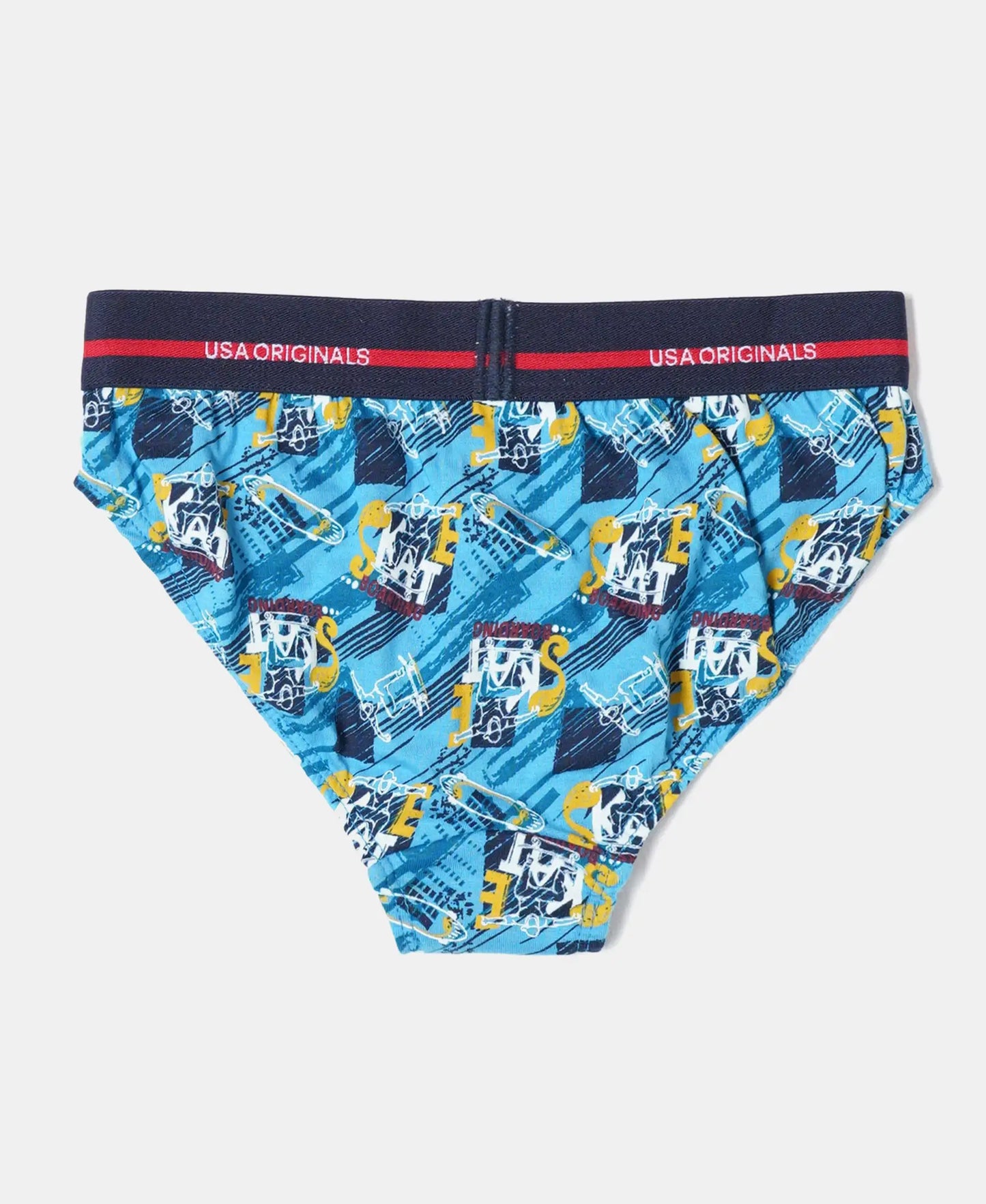 Jockey boys light blue printed cotton brief, front view