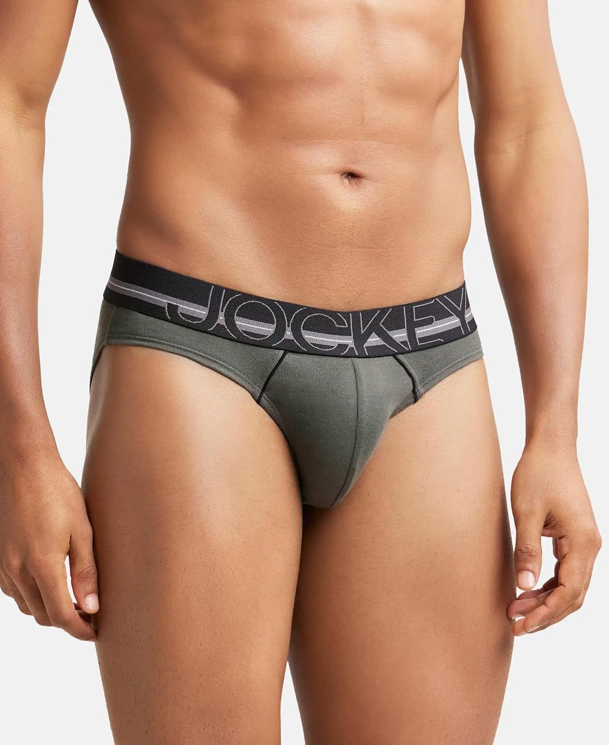 Olive Jockey cotton rib brief shown from a three-quarter angle