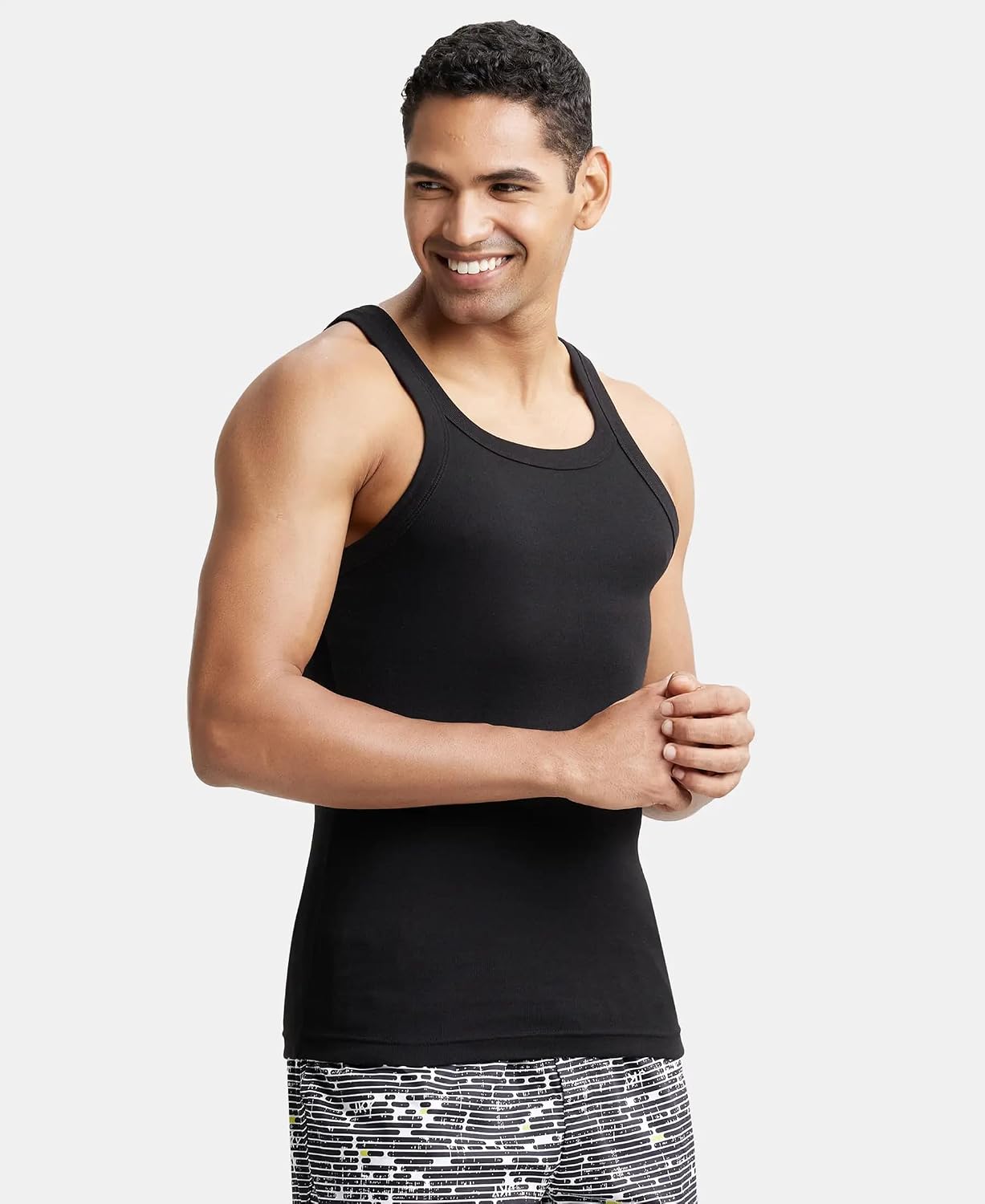 Jockey US26 black sleeveless vest shown from a three-quarter angle