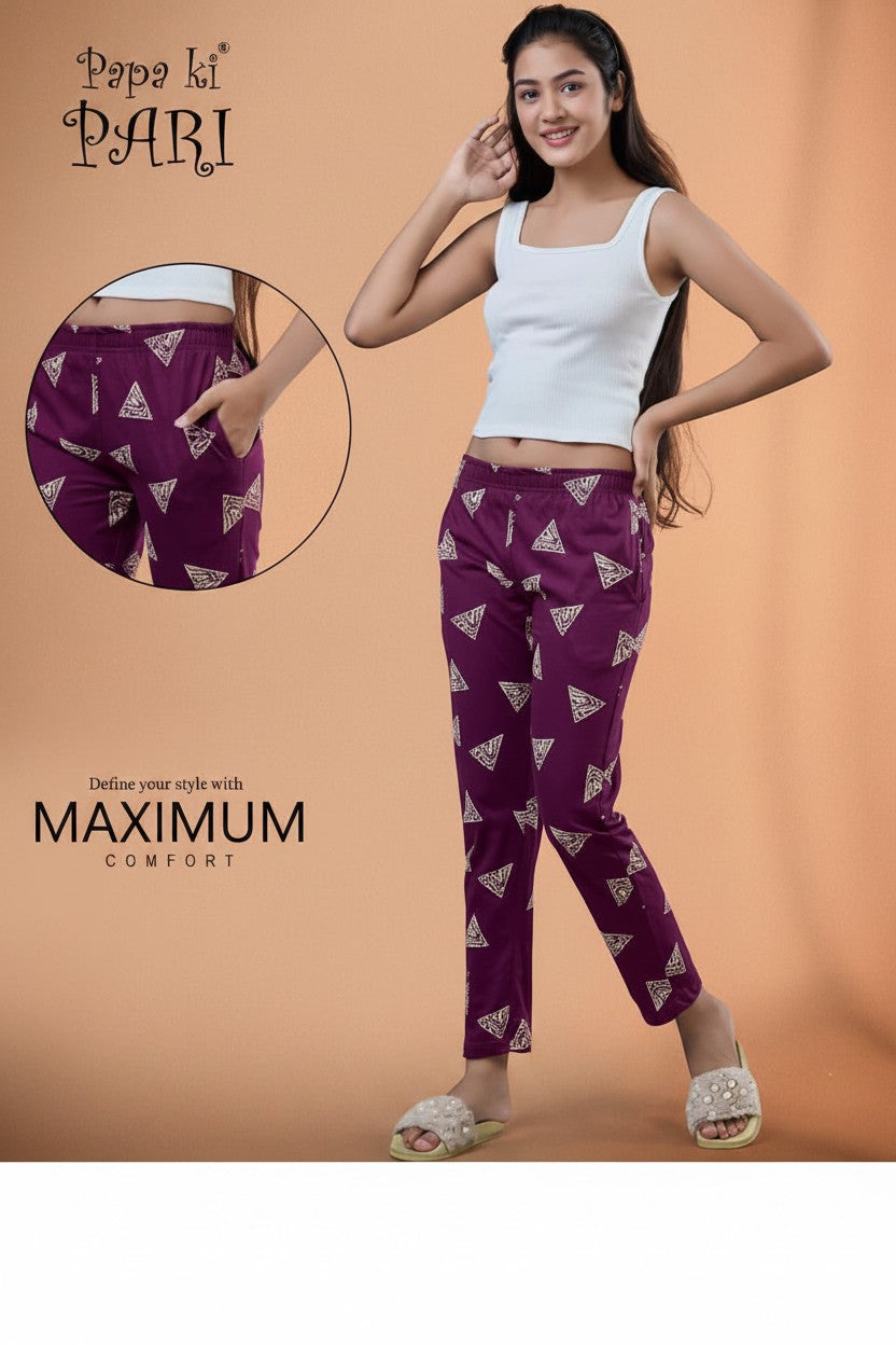 Papa ki Pari girls wine triangle print trackpant with side pockets