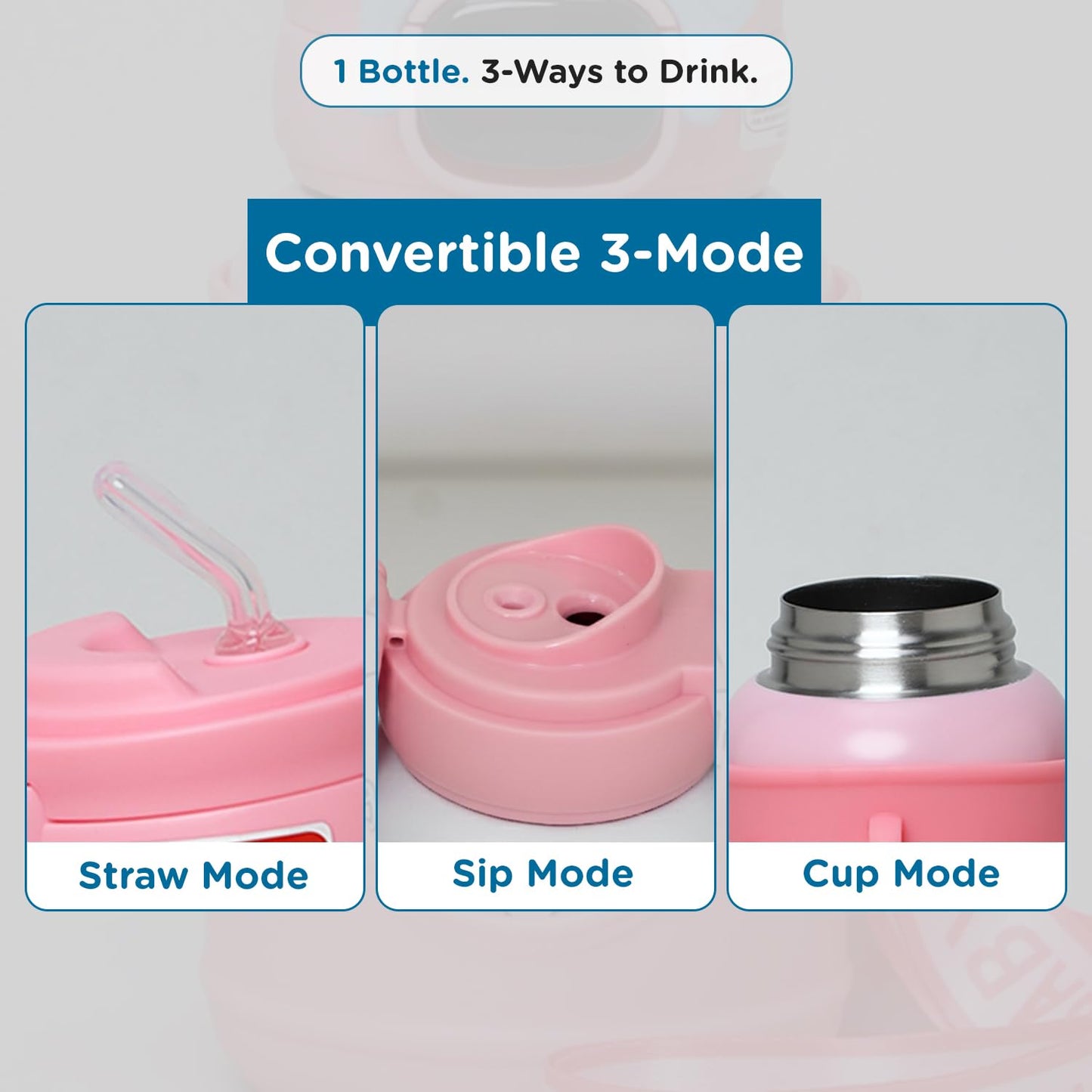 Mee Mee Zippy convertible three-mode lid: straw mode, sip mode and cup mode