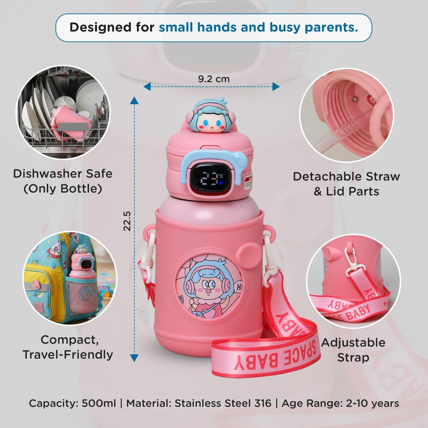 Mee Mee Zippy bottle is dishwasher safe with a detachable strap for small hands