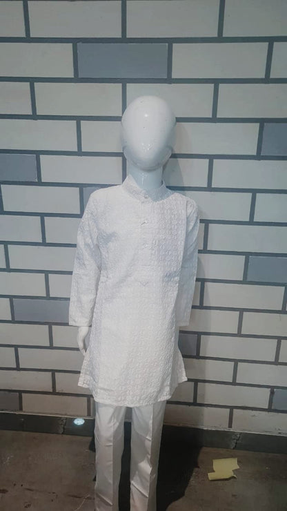 Shwet Vastram CHIKAN Designer White Embroidered Kurta Set