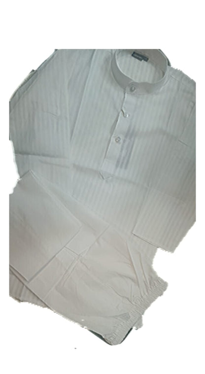 KURTA SET SELF STRIPS WHITE