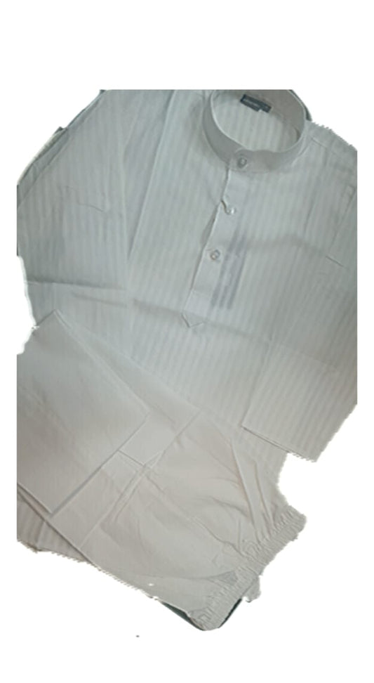 KURTA SET SELF STRIPS WHITE
