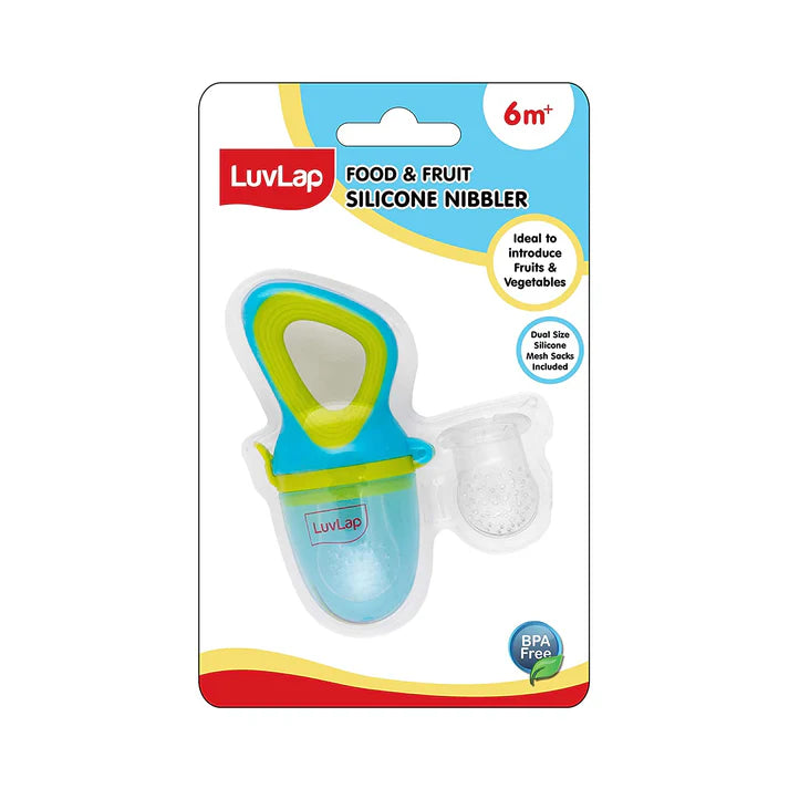 LuvLap Silicone Food/Fruit Nibbler with Extra Mesh – Elegant Blue