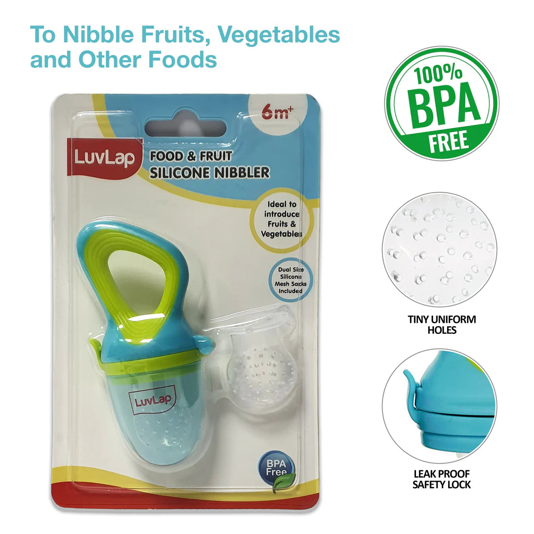 LuvLap Silicone Food/Fruit Nibbler with Extra Mesh – Elegant Blue