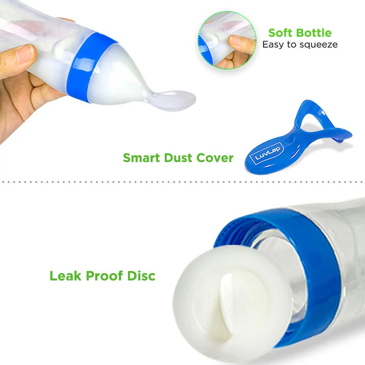 LuvLap 90ml Infant Silicone Squeezy Feeder Bottle with Spoon – BPA-Free